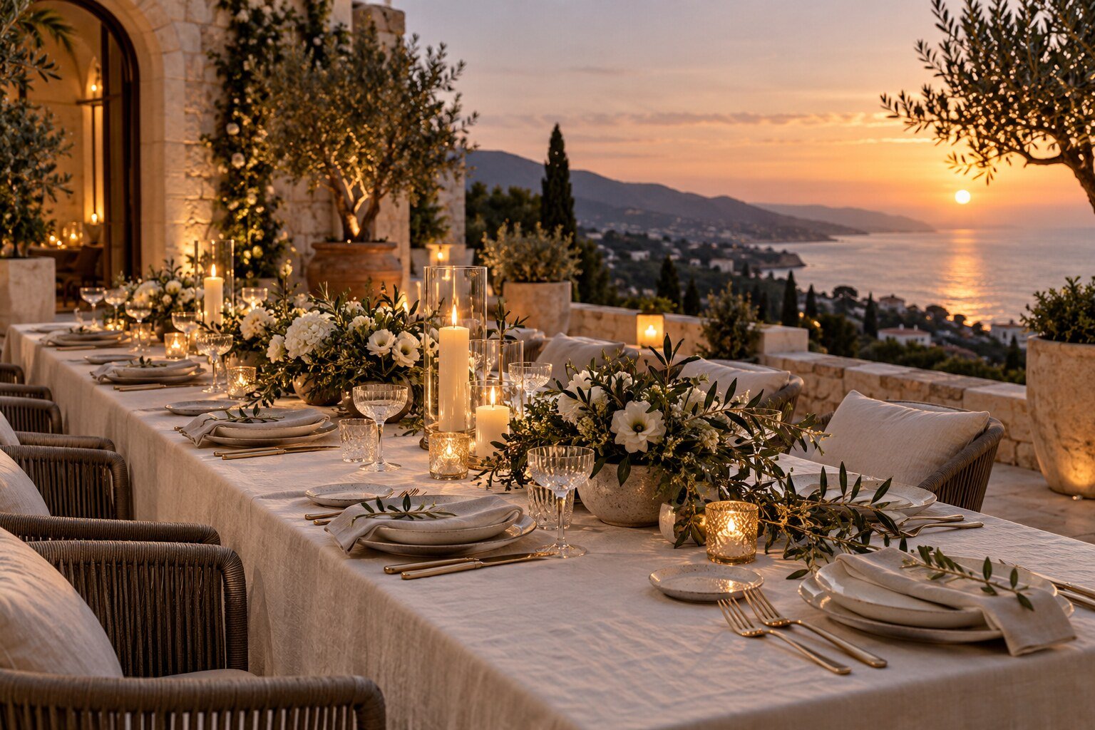 Mesa decorada para una celebración elegante en la Costa del Sol