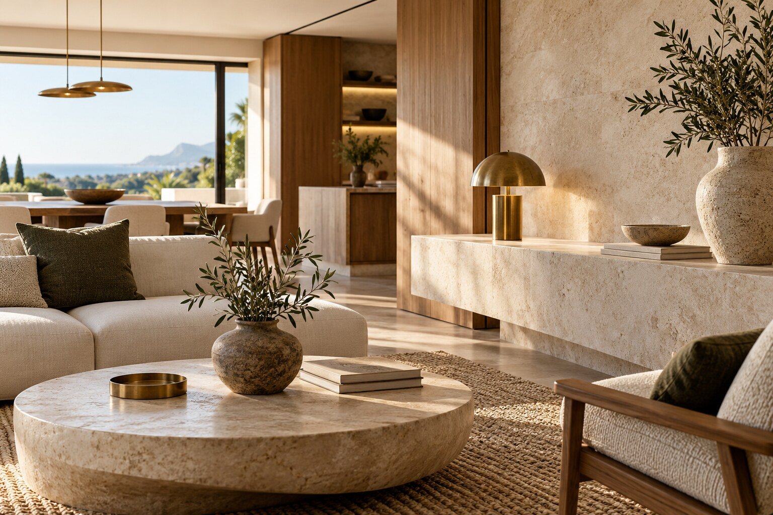 Selección de piedra, madera y textiles naturales